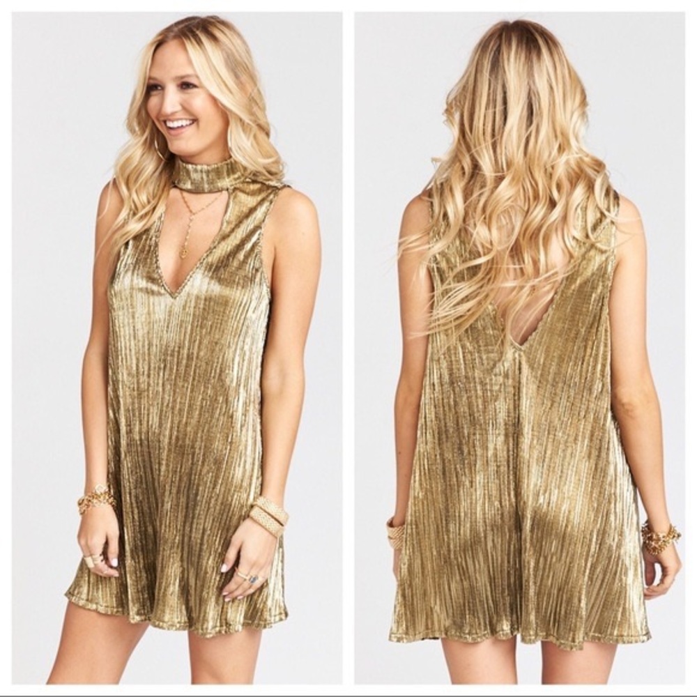 Show Me Your Mumu Gold Pleated Choker Mini Dress